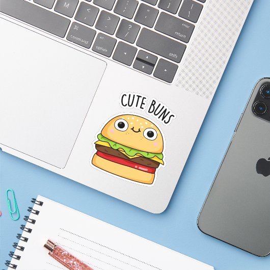 Sticker Buns mignons Funny Burger Pun (Ordinateur portable avec iPhone)