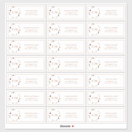 Sticker Burange Floral Crest Monogram Adresse du client (Feuille)