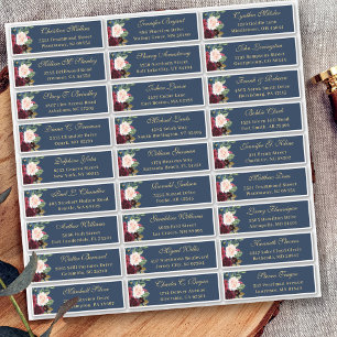 Sticker Burgundy Navy Blue Floral Mariage Adresse d'invité