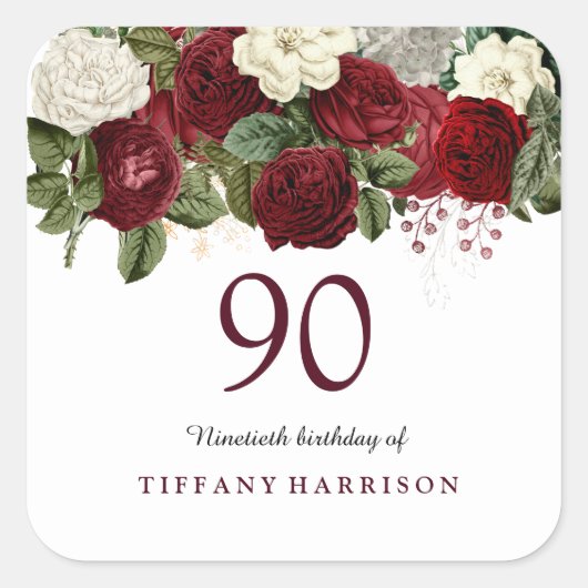 Sticker Burgundy Red White Rose 90e Anniversaire (Devant)