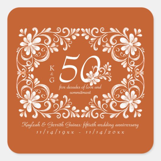 Sticker Burnt Orange Shabby Chic 50e Anniversaire (Devant)