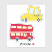 Sticker Bus rouge classique embouteillage de taxi jaune (Feuille)