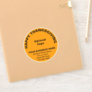 Sticker Business Thanksgiving Orange Color Round Vinyl