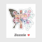 Sticker Butterfly Cross Faith floral (Feuille)