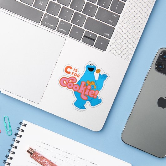 Sticker C est pour Cookie (Ordinateur portable avec iPhone)