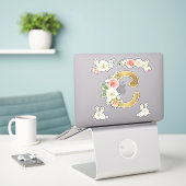 Sticker C Monogram Faux Gold Blush Rose Floral Aquarelle (Ordinateur portable sur le bureau)