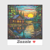 Sticker Cabine, Lac, Décal coucher de soleil (Feuille)