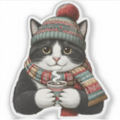 Sticker Cacao pour chat d'hiver cosy (Devant)