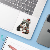 Sticker Cacao pour chat d'hiver cosy (Ordinateur portable avec iPhone)