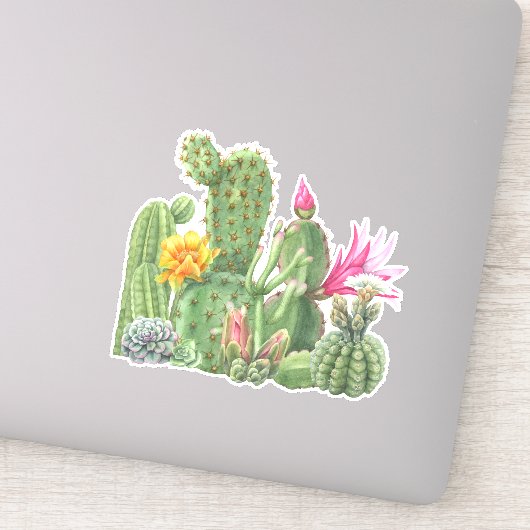 Sticker Cactus Blooming Garden Aquarelle Sud-Ouest Désert (Détail)
