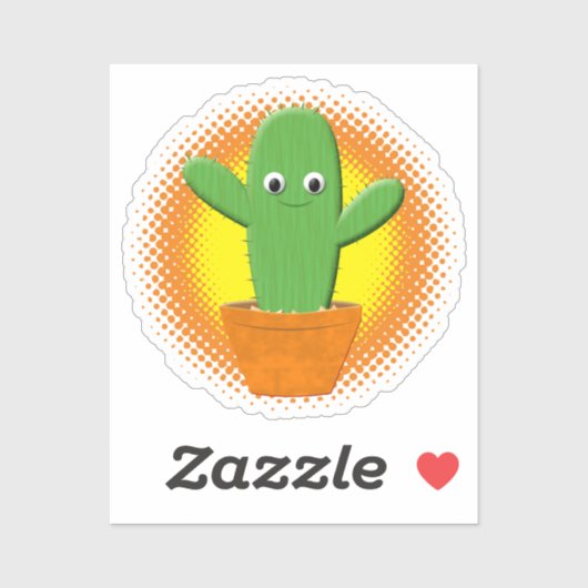 Sticker Cactus Cartoon Cute (Feuille)