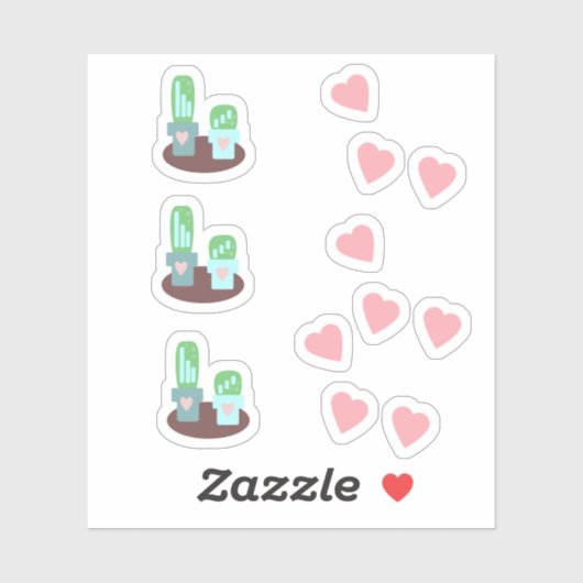 Sticker Cactus Cœurs Flottants Rose (Feuille)