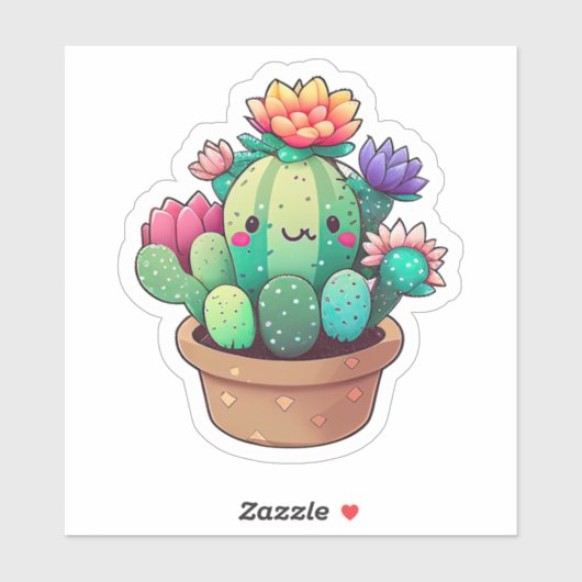 Sticker Cactus colorés mignons dans un pot (Feuille)