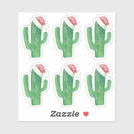 Sticker Cactus de Noël aquarelle. Père Noël Vert (Feuille)