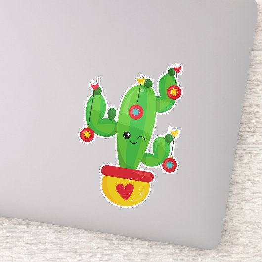 Sticker Cactus de Noël, Cactus mignons, Ornements de Noël (Détail)