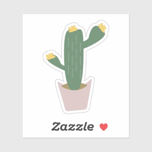 Sticker Cactus grand en pot, cactus botanique floral vert (Feuille)