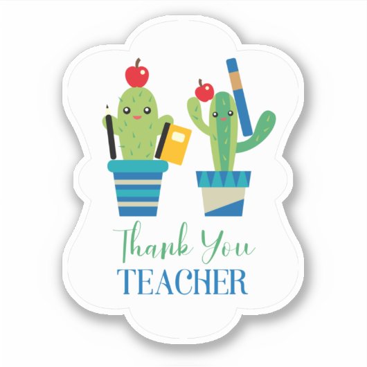 Sticker Cactus Mignon et Amusant Merci Professeur Autocoll (Devant)