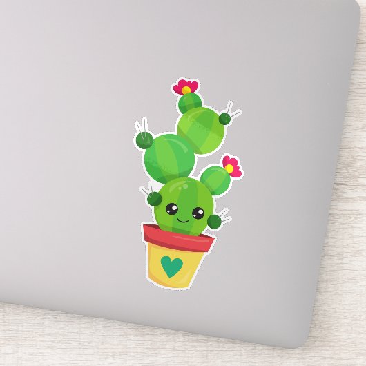 Sticker Cactus mignons, Cactus verts, Cactus Kawaii, Fleur (Détail)