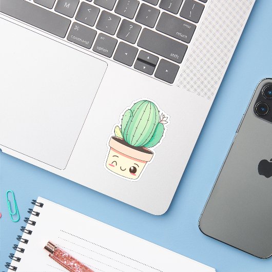 Sticker Cactus Plante de rose Kawaii (Ordinateur portable avec iPhone)