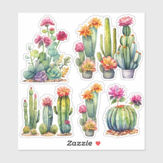 Sticker Cactus Succulents Botanique Aquarelle Peinture (Feuille)
