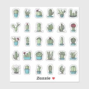 Sticker Cactus Succulents Plante main tiré Botanique