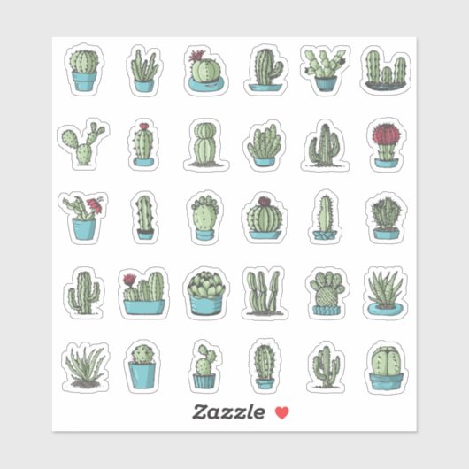Sticker Cactus Succulents Plante main tiré Botanique (Feuille)