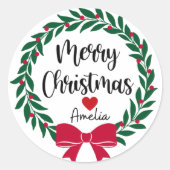 Sticker cadeau de Noël joyeux rond personnalisé (Devant)