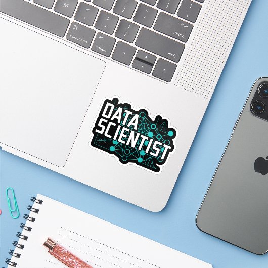 Sticker Cadeau de scientifique de données et d'analyste de (Ordinateur portable avec iPhone)