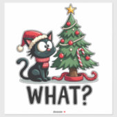 Sticker Cadeau drôle de chat noir poussant l'arbre de Noël (Feuille)