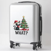 Sticker Cadeau drôle de chat noir poussant l'arbre de Noël (Sur valise)