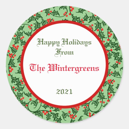 Sticker cadeau Green Holly avec Berries rouges (Devant)