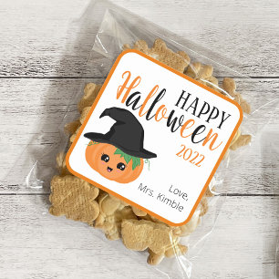 Sticker cadeau Halloween Citrouille et Étiquette