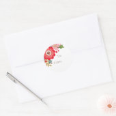 Sticker cadeau moderne rouge floral Noël rond (Enveloppe)