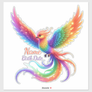 Sticker Cadeau Personnalisé Phoenix Arc-en-Ciel Date de Na