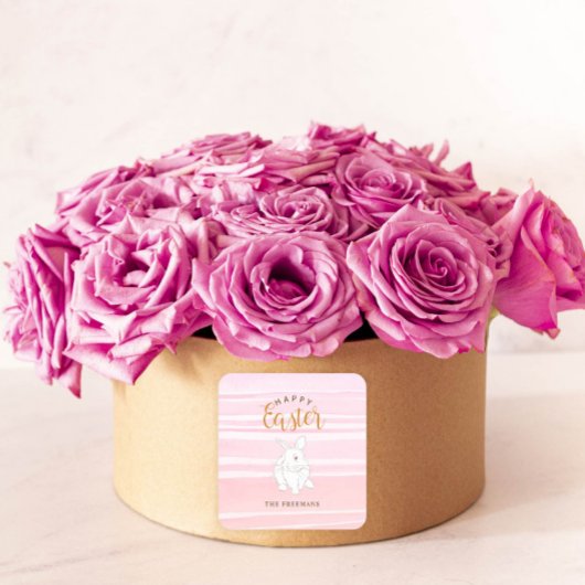 Sticker cadeau Pink Aquarelle Bunny Happy Pâques