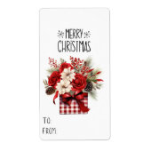 Sticker cadeau Roses rouges + Poinsettias Noël (Devant)