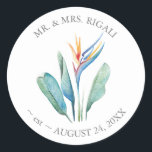 Sticker Cadeau Tropical Beach Wedding Étiquette<br><div class="desc">Ajoutez une touche tropicale à vos faveurs de mariage sur la plage avec ces étiquettes autocollants cadeau mariages magnifiquement conçus avec l'oiseau original de fleurs paradisiaques en aquarelle vibrante. Parfaits pour un thème mariage tropical, ces autocollants sont idéaux pour sceller des sacs de faveur, des boîtes cadeaux ou des étiquettes...</div>
