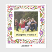 Sticker Cadre fleuri violet, orange et vert avec photo (Feuille)