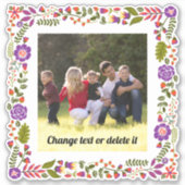 Sticker Cadre fleuri violet, orange et vert avec photo (Devant)