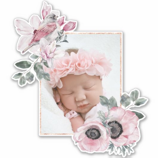 Sticker Cadre personnalisé d'oiseaux et de fleurs pour ajo (Devant)