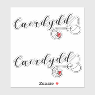 Sticker Caerdydd Drapeau Coeur, Cardiff Feuille, Pays de G
