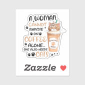 Sticker Café & Chats - Cute Kawaii Art (Feuille)