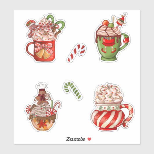 Sticker Café de Noël et crème fraîche dans de mignonettes (Feuille)