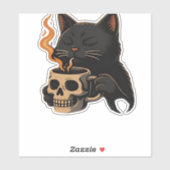 Sticker Café En Chat Foncé Avec Mug Crâne Surdimensionné T (Feuille)