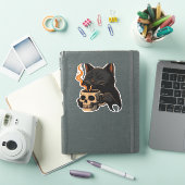 Sticker Café En Chat Foncé Avec Mug Crâne Surdimensionné T (Couverture iPad)