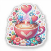 Sticker Café et Coeurs Whimsical Rose Cute (Devant)