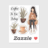 Sticker Café et fille plante (Feuille)
