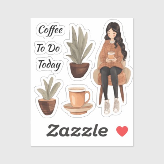 Sticker Café et fille plante (Feuille)