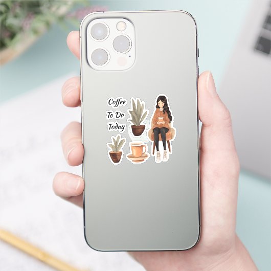 Sticker Café et fille plante (Téléphone)