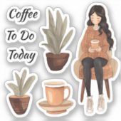 Sticker Café et fille plante (Recto)